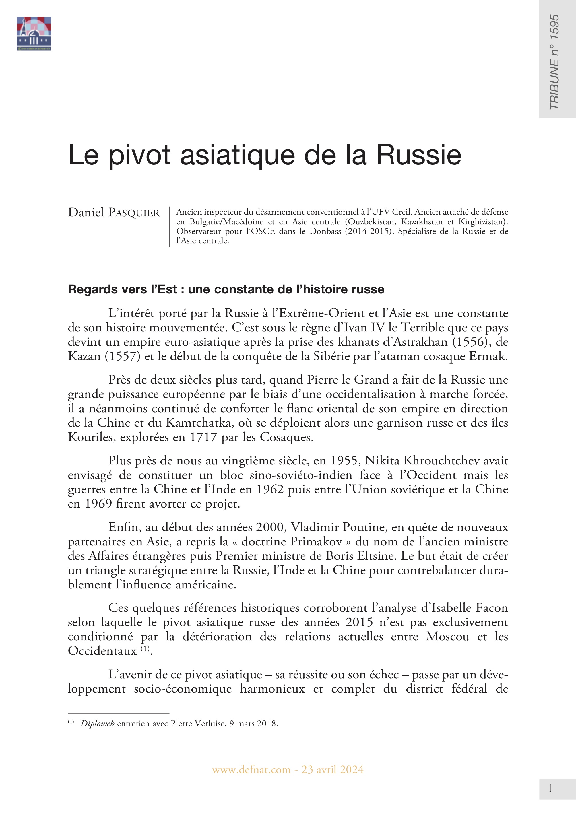 Le pivot asiatique de la Russie (T 1595)
